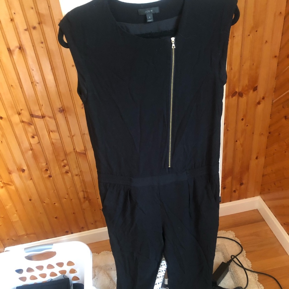 BLACK JCREW JUMPSUIT WITH GOLD ZIPPER